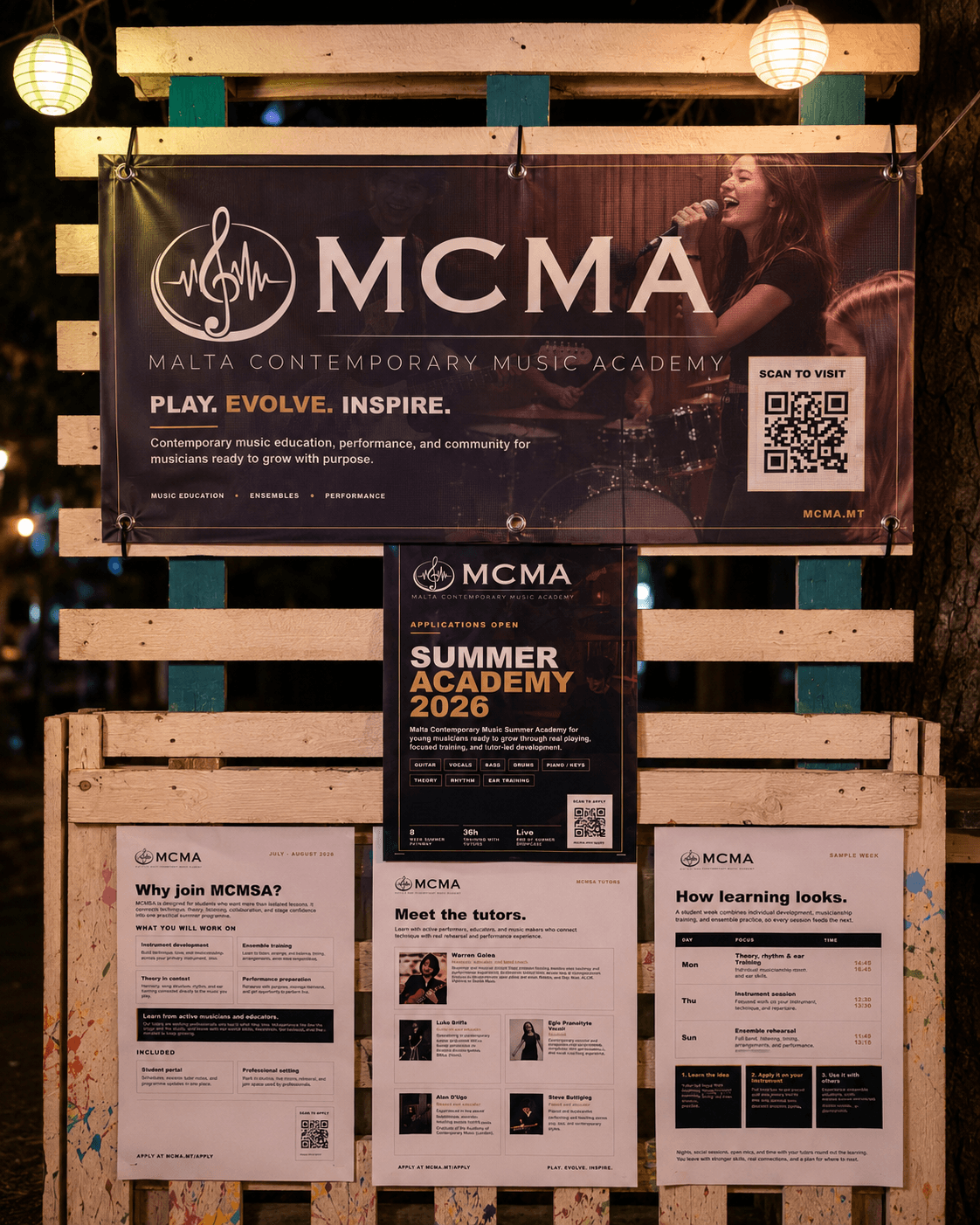 MCMA banner and Summer Academy brochures displayed at Earth Garden